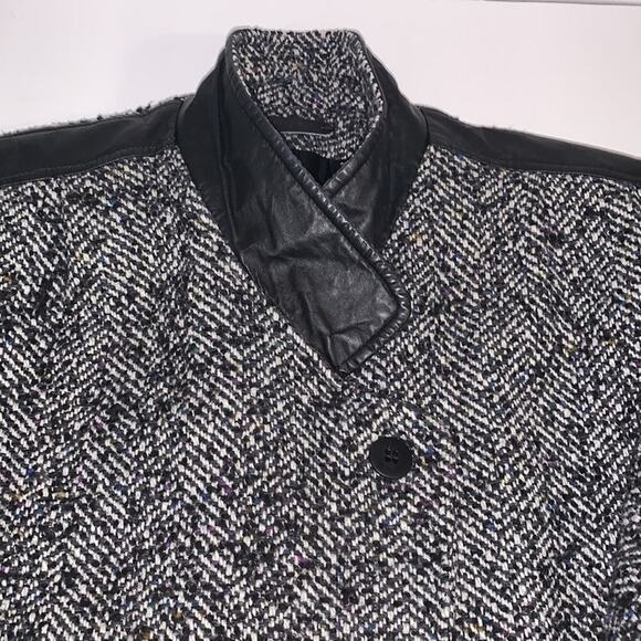 Vintage • Union Made • Leather and Houndstooth tweed Coat • Long coat • Evening - Picture 4 of 12